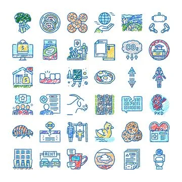 Diverse sketch line arts vector icon set 스톡 일러스트