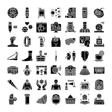 Diverse solid glyph icons collecting various concepts Illustrazione stock