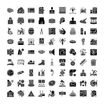 Diverse solid icons collection representing various concepts Ilustração Stock