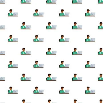 Diverse students learning online with laptops seamless pattern Stock Illustration
