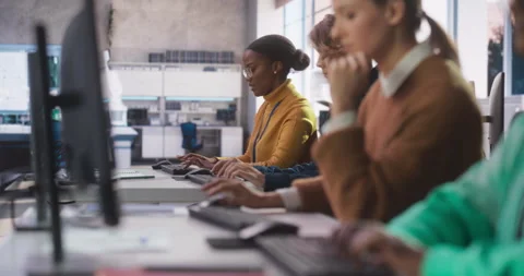 Diverse Students Studying in Computer Class Stock Footage 243652335