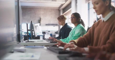 Diverse Students Studying in Computer Class Stock Footage 243652618