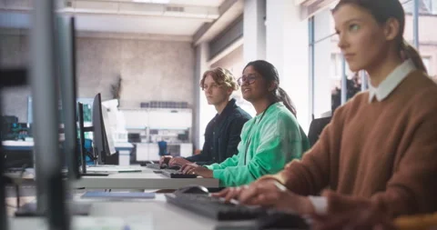 Diverse Students Studying in Computer Class Stock Footage 243652733