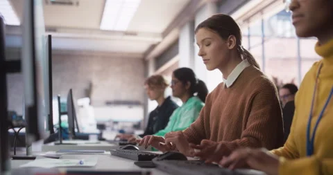 Diverse Students Studying in Computer Class Stock Footage 243652948