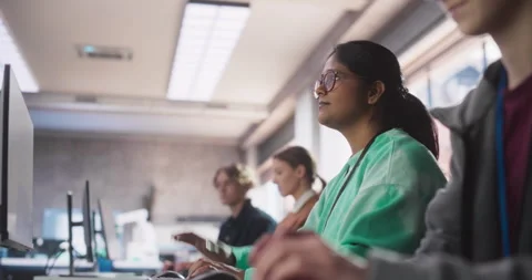 Diverse Students Studying in Computer Class Stock Footage 243653135