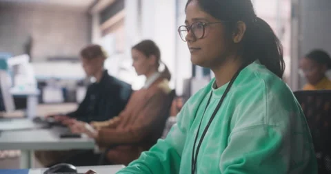 Diverse Students Studying in Computer Class Stock Footage 243653236