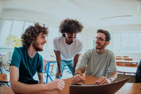 A diverse studetns group, including an Afro Stock Photos