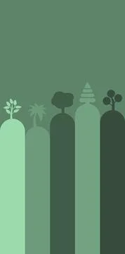 Diverse stylized trees on rounded hills in a gradient of green hues 스톡 일러스트