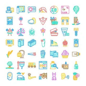 Diverse subject objects line art icons collection Stock Illustration