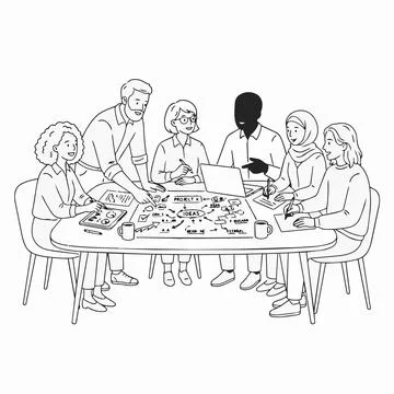 Diverse team brainstorming, project planning, business strategy meeting, il.. Ilustração Stock