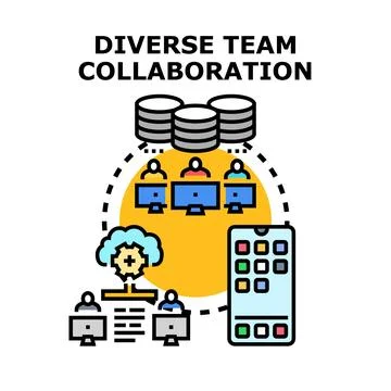 Diverse team collaborating using digital technology and cloud services Stock Illustration