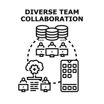 Diverse team collaborating using digital technology and cloud services Stock Illustration
