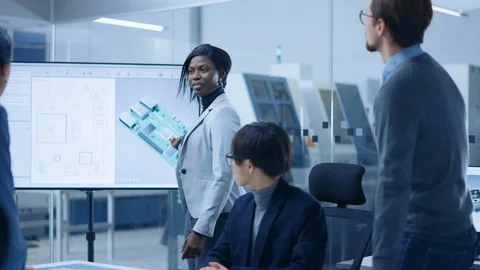 Diverse Team of Computer Engineers, Specialists Gather Around Conference Table Stock Footage 124855500