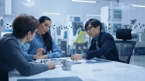 Diverse Team of Computer Engineers, Specialists Gather Around Conference Table Stock Footage 124856370
