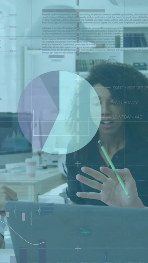 Diverse team discusses data processing animation on laptop in office. Stock Footage 344775165