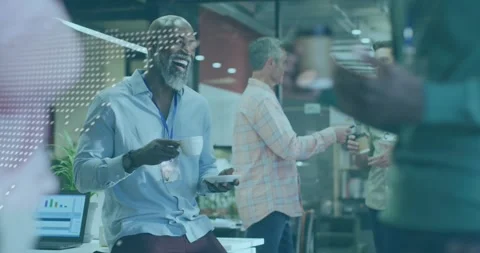 Diverse team discusses global data processing in a modern office setting. Stock Footage 329031523