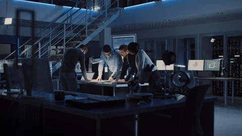 Diverse Team of Electronics Development Engineers Standing at the Desk Stock Footage 104660905