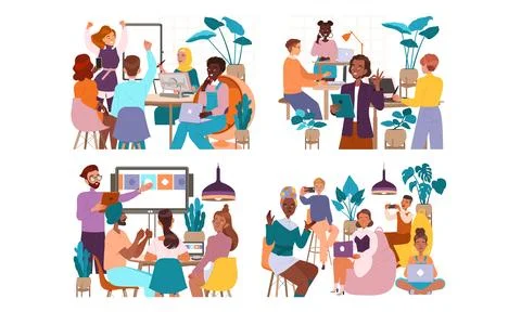 A Diverse Team Engaging in Collaborative Efforts Within Innovative Creative Stock Illustration