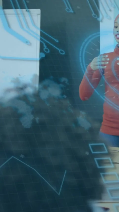 Diverse team in meeting with digital data processing animation overlay Stock Footage 319617082
