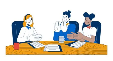Diverse team members clapping hands at desk 2D cartoon characters Stock Illustration