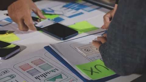 Diverse team of professionals engaged in a website graphic design board mee.. Stock Footage 316145601