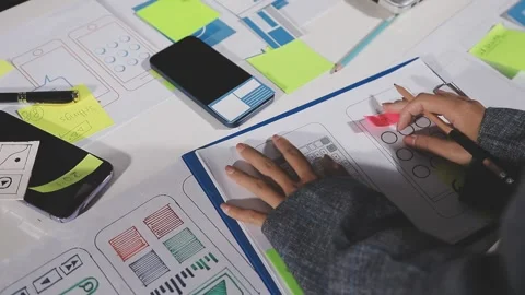 Diverse team of professionals engaged in a website graphic design board mee.. Stock Footage 316145608