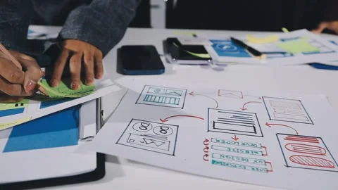 Diverse team of professionals engaged in a website graphic design board mee.. Stock Footage 317429411