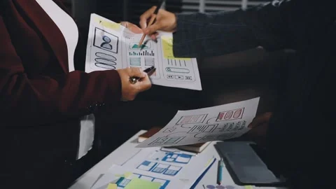 Diverse team of professionals engaged in a website graphic design board mee.. Stock Footage 317429416