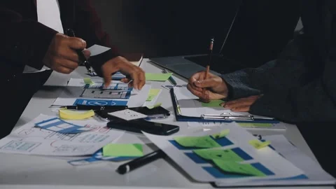 Diverse team of professionals engaged in a website graphic design board mee.. Stock Footage 317429422