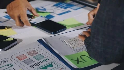 Diverse team of professionals engaged in a website graphic design board mee.. Stock Footage 317429439
