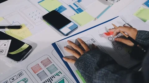 Diverse team of professionals engaged in a website graphic design board mee.. Stock Footage 317429440
