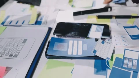 Diverse team of professionals engaged in a website graphic design board mee.. Stock Footage 317429444