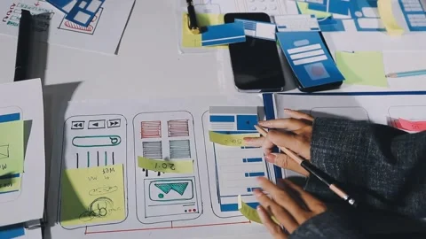 Diverse team of professionals engaged in a website graphic design board mee.. Stock Footage 317429446