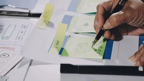 Diverse team of professionals engaged in a website graphic design board mee.. Stock Footage 317429453