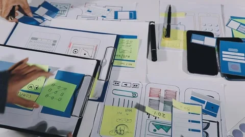 Diverse team of professionals engaged in a website graphic design board mee.. Stock Footage 317429469