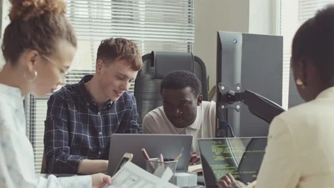 Diverse Team of Programmers Coworking in Office Stock Footage 219310999