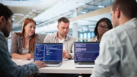 Diverse Team Of Software Developers Pair Coding As A Stock Footage 315203501