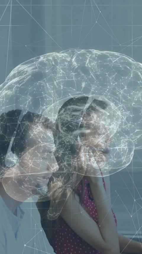 Diverse team working at computers with brain and network animation overlay Stock Footage 319617206