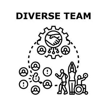 Diverse team working together achieving business goals Stock Illustration