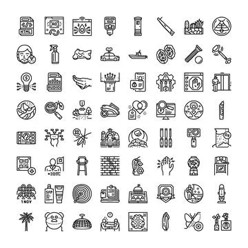 Diverse technology and social linear line icons set Stock Illustration