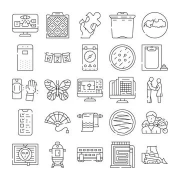 Diverse technology and traditional element line icons Stock Illustration