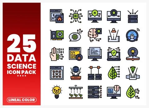 Diverse technology icons for data science presentation on white background... Stock Illustration