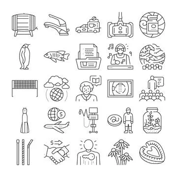 Diverse thin line icon set collection business lifestyle Stock Illustration
