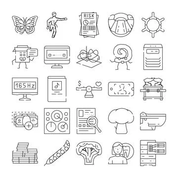 Diverse thin line icons representing various concepts 库存插图