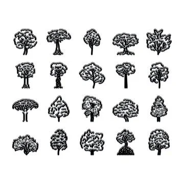 Diverse tree icons collection with various styles Stock Illustration