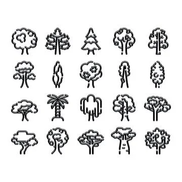 Diverse tree line icons set collection Stock Illustration