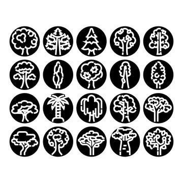 Diverse tree species icon set illustrating nature and environment Stock Illustration