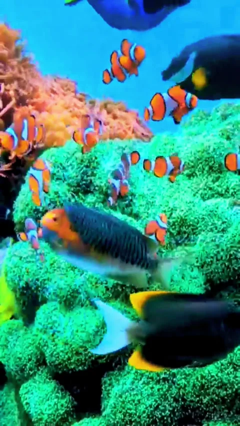 : Diverse Tropical Fish Schooling Around Green Coral Reef 库存影片 337756543