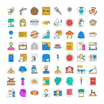Diverse universal flat line icon set collection Stock Illustration