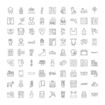 Diverse universal ui ux iconography line art set Stock Illustration